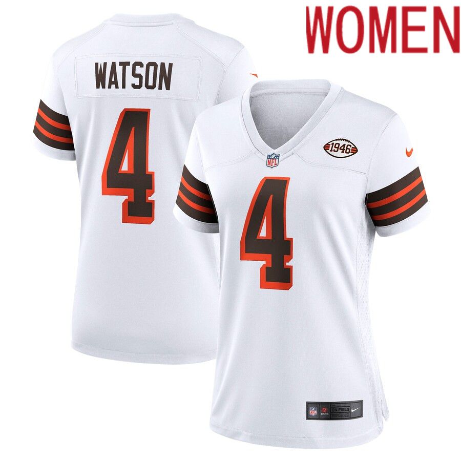 Women Cleveland Browns 4 Deshaun Watson Nike White Alternate Game NFL Jersey